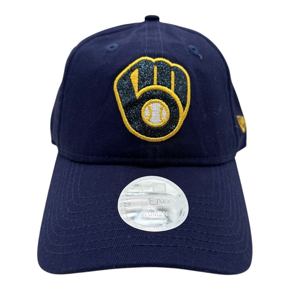 New Era 9Twenty Milwaukee Brewers WOMENS Hat Cap Navy Blue Strapback Glitter